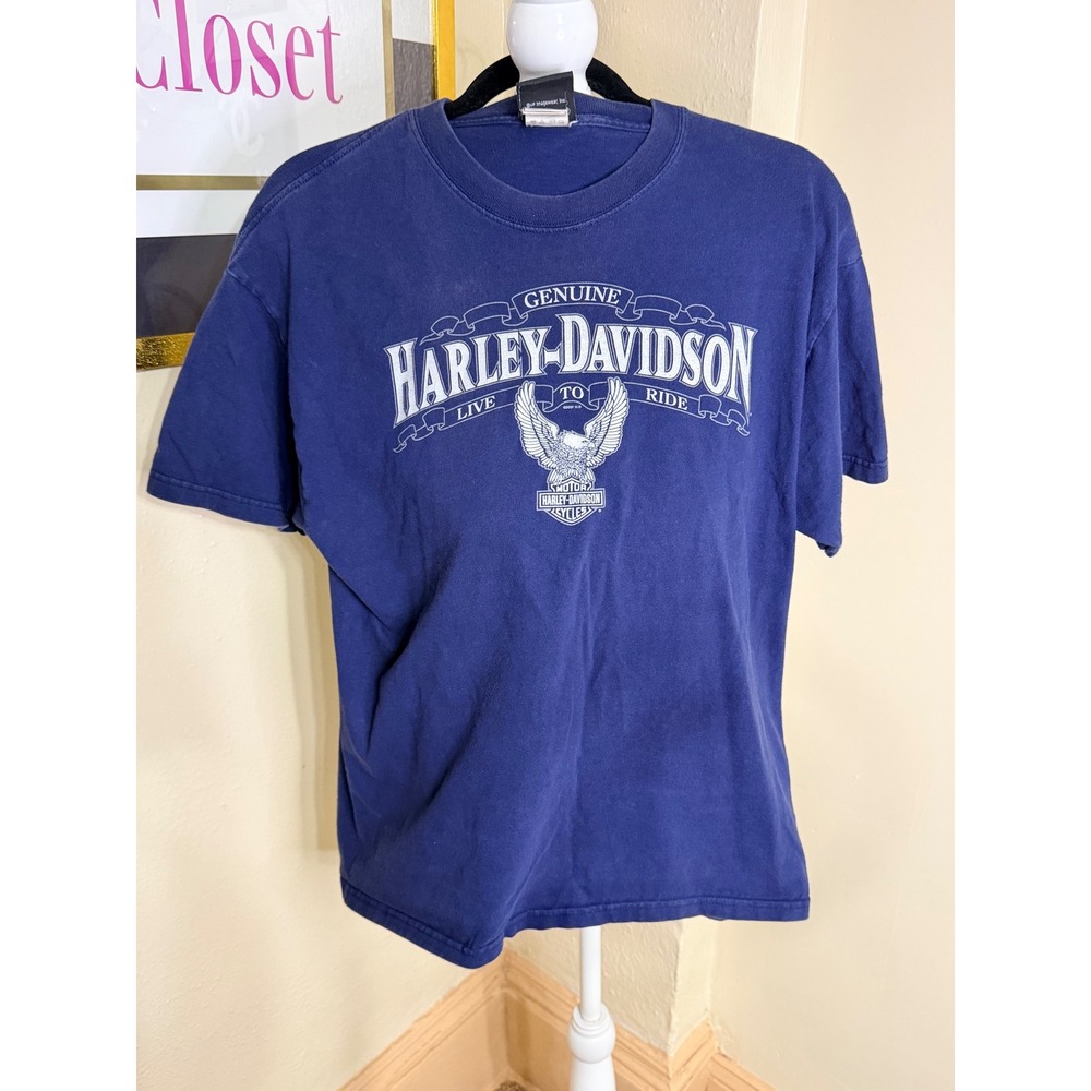 Harley-Davidson Dubai UAE Eagle Graphic T-Shirt Mens Large Blue Short Sleeve